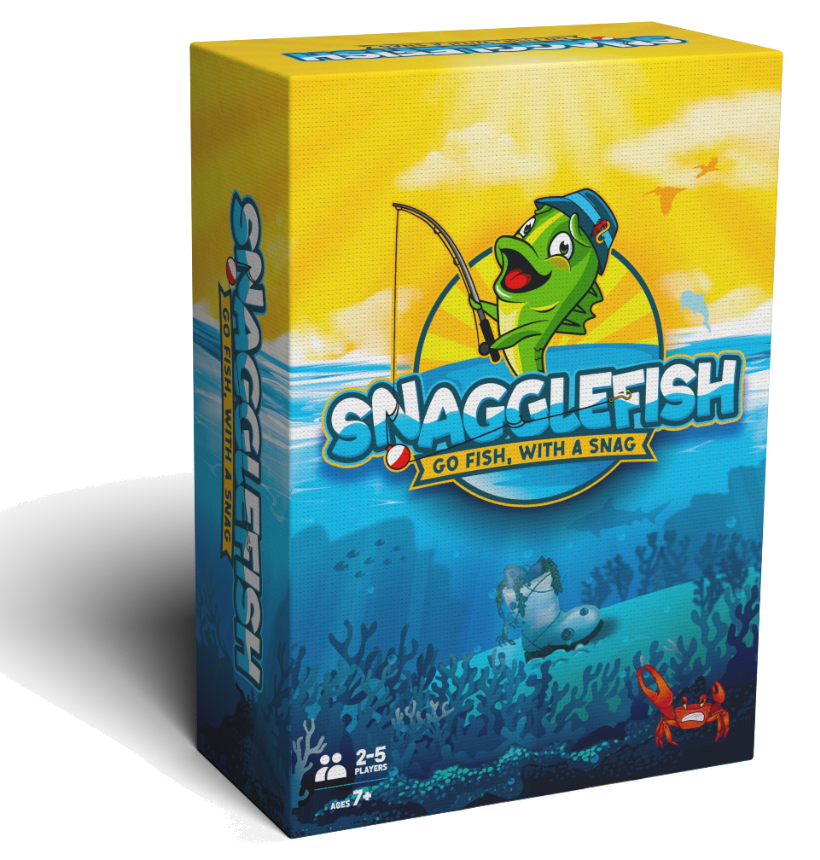 Official Snagglefish game box with its original fish characters and Go Fish, With a Snag! artwork